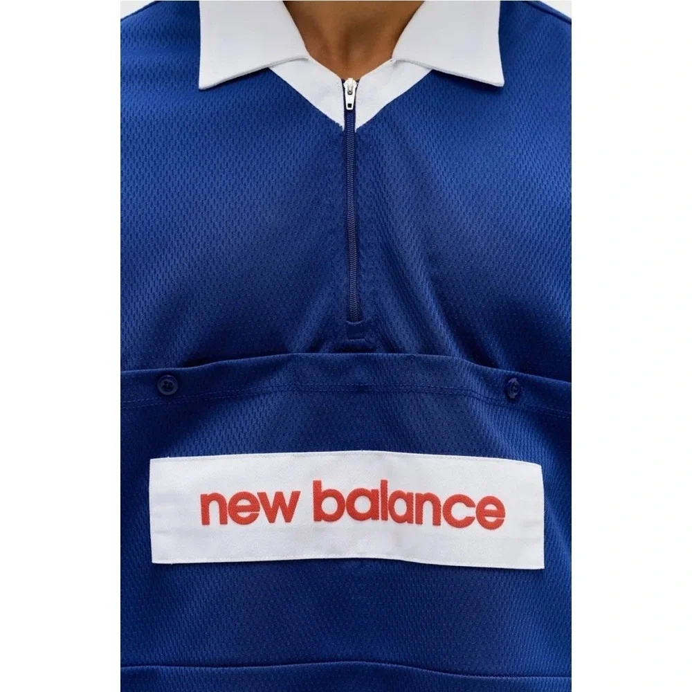 New Balance Made in USA Relaxed Mesh Zip Polo Shirt Inkwell Blue XXL $195 Jersey - Picture 2 of 10